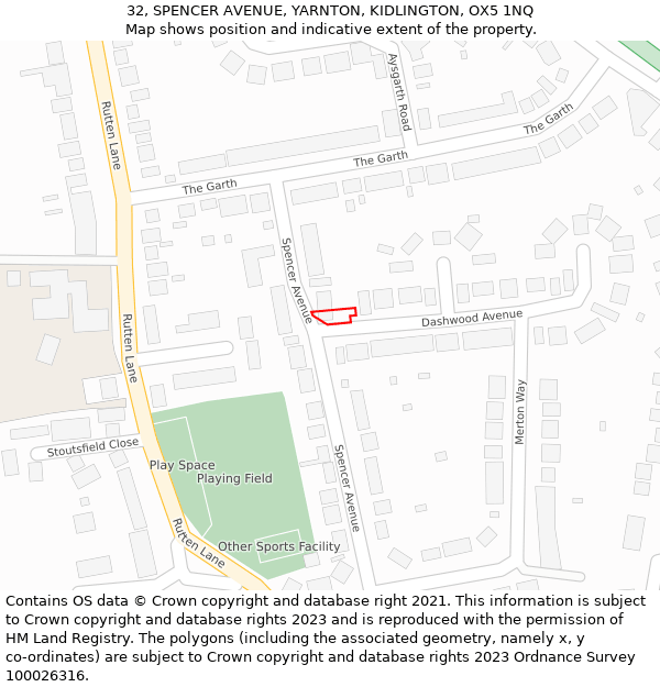 32, SPENCER AVENUE, YARNTON, KIDLINGTON, OX5 1NQ: Location map and indicative extent of plot