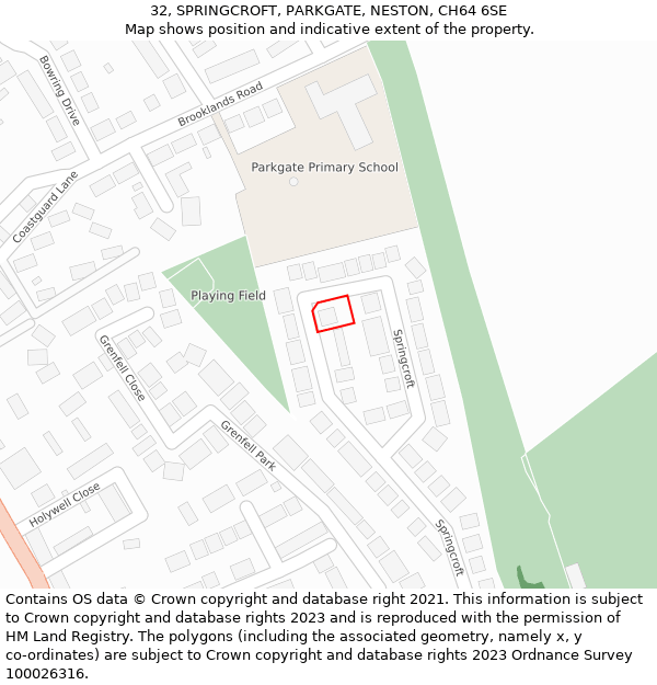 32, SPRINGCROFT, PARKGATE, NESTON, CH64 6SE: Location map and indicative extent of plot