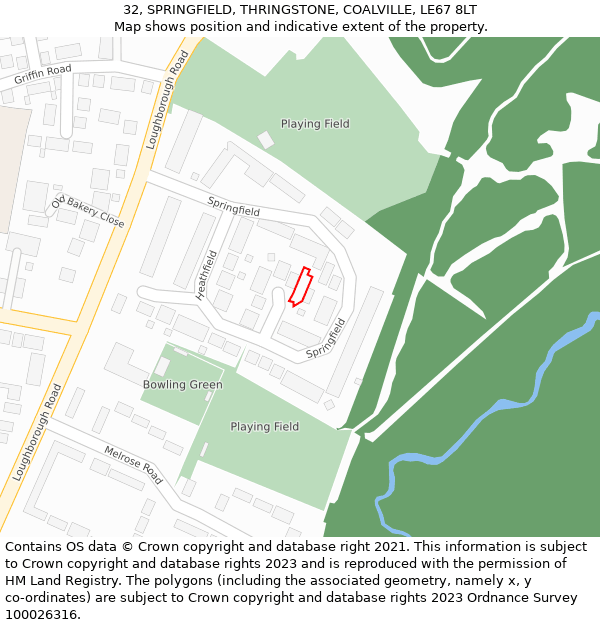 32, SPRINGFIELD, THRINGSTONE, COALVILLE, LE67 8LT: Location map and indicative extent of plot