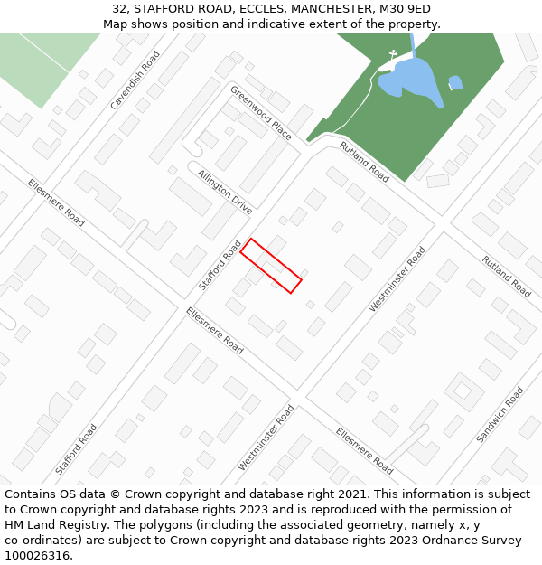 32, STAFFORD ROAD, ECCLES, MANCHESTER, M30 9ED: Location map and indicative extent of plot