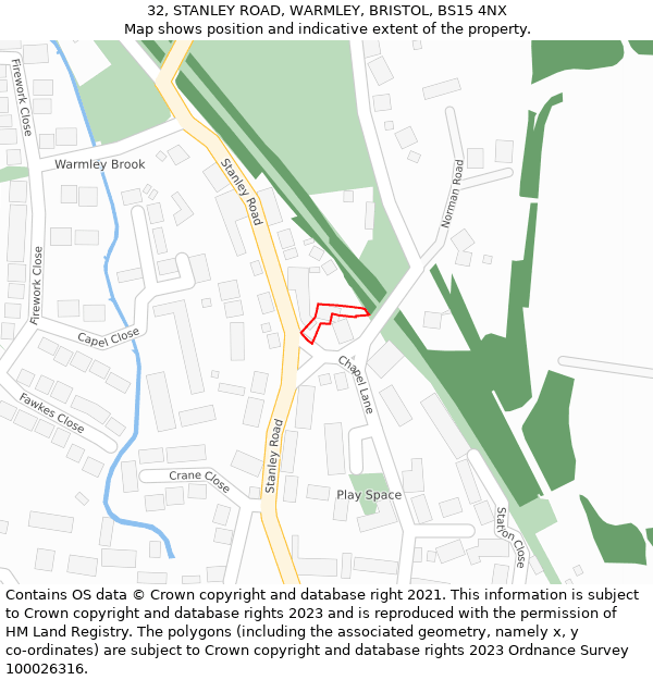 32, STANLEY ROAD, WARMLEY, BRISTOL, BS15 4NX: Location map and indicative extent of plot