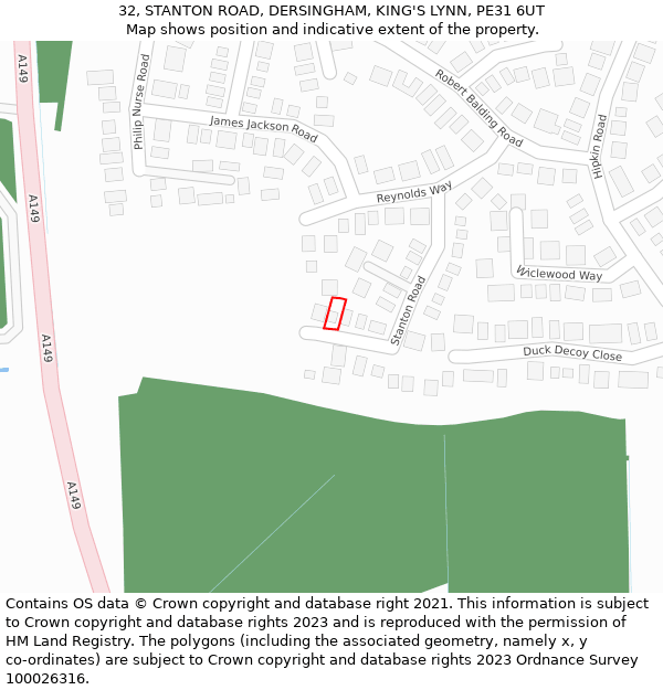 32, STANTON ROAD, DERSINGHAM, KING'S LYNN, PE31 6UT: Location map and indicative extent of plot
