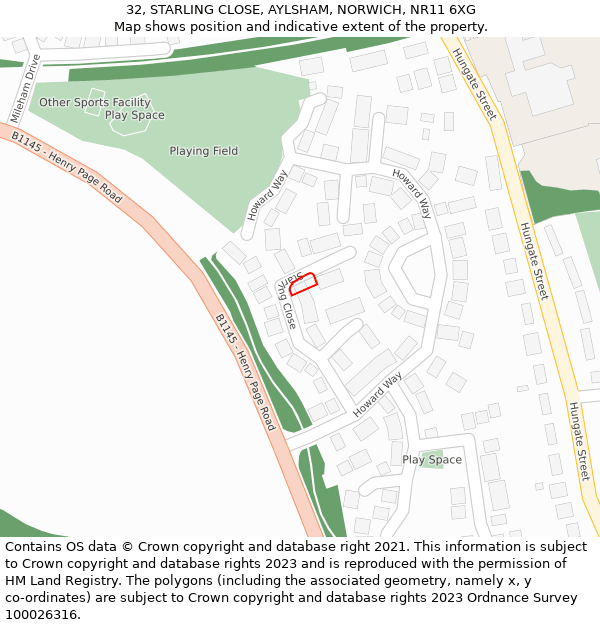 32, STARLING CLOSE, AYLSHAM, NORWICH, NR11 6XG: Location map and indicative extent of plot