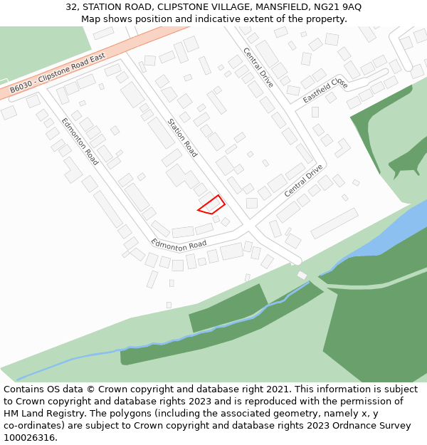 32, STATION ROAD, CLIPSTONE VILLAGE, MANSFIELD, NG21 9AQ: Location map and indicative extent of plot