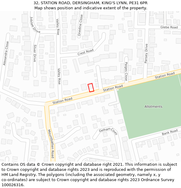 32, STATION ROAD, DERSINGHAM, KING'S LYNN, PE31 6PR: Location map and indicative extent of plot