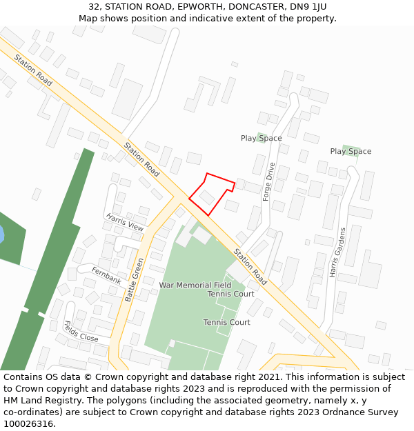 32, STATION ROAD, EPWORTH, DONCASTER, DN9 1JU: Location map and indicative extent of plot