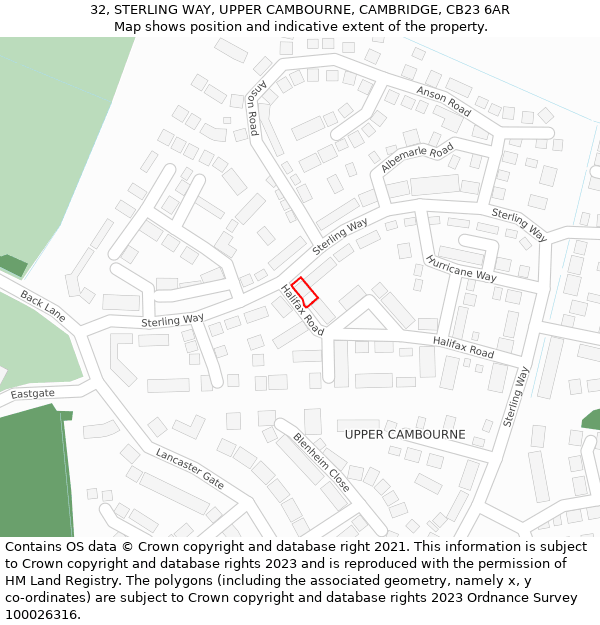 32, STERLING WAY, UPPER CAMBOURNE, CAMBRIDGE, CB23 6AR: Location map and indicative extent of plot