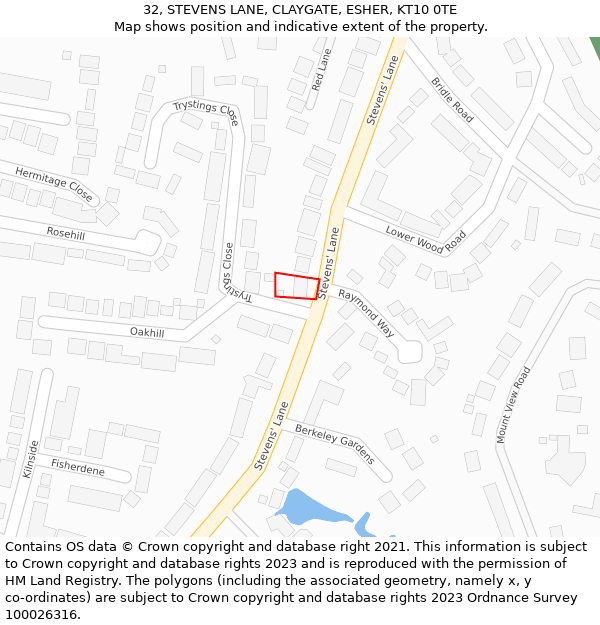 32, STEVENS LANE, CLAYGATE, ESHER, KT10 0TE: Location map and indicative extent of plot