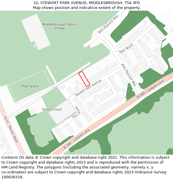 32, STEWART PARK AVENUE, MIDDLESBROUGH, TS4 3FD: Location map and indicative extent of plot