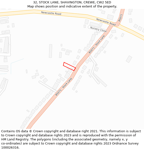 32, STOCK LANE, SHAVINGTON, CREWE, CW2 5ED: Location map and indicative extent of plot