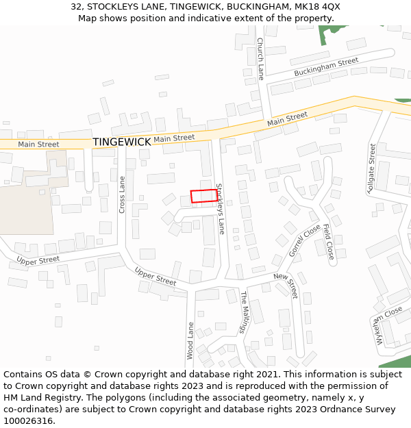32, STOCKLEYS LANE, TINGEWICK, BUCKINGHAM, MK18 4QX: Location map and indicative extent of plot