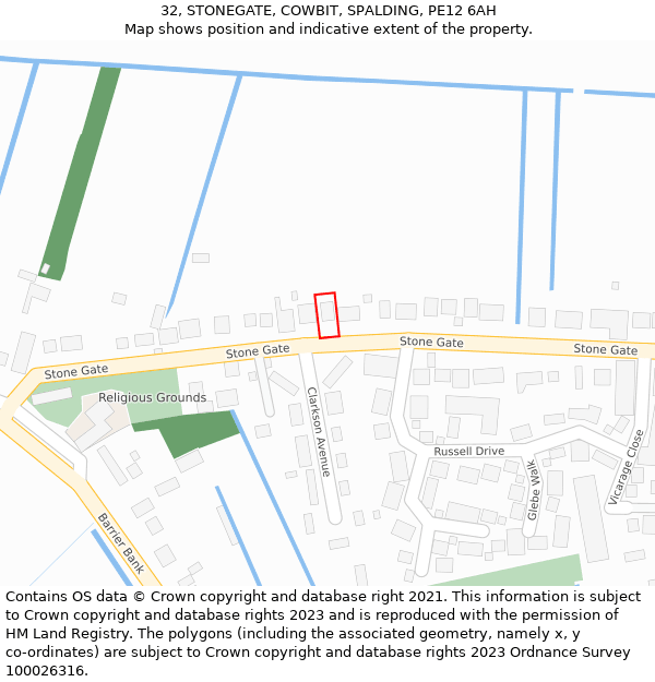 32, STONEGATE, COWBIT, SPALDING, PE12 6AH: Location map and indicative extent of plot