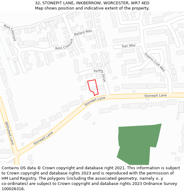 32, STONEPIT LANE, INKBERROW, WORCESTER, WR7 4ED: Location map and indicative extent of plot