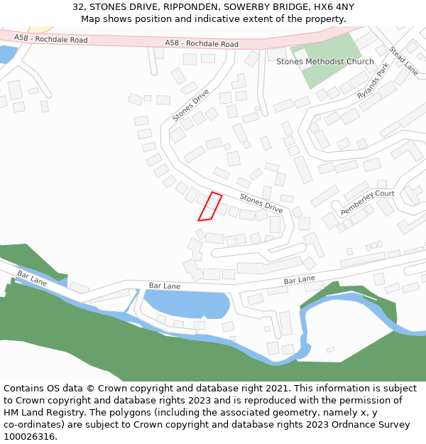 32, STONES DRIVE, RIPPONDEN, SOWERBY BRIDGE, HX6 4NY: Location map and indicative extent of plot