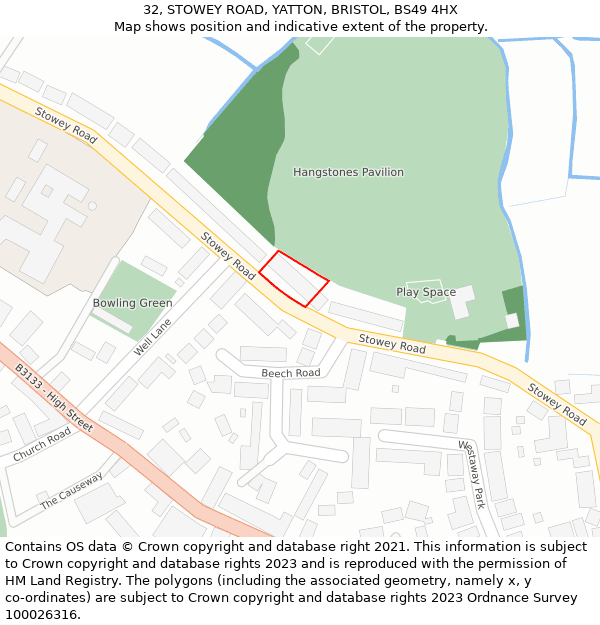32, STOWEY ROAD, YATTON, BRISTOL, BS49 4HX: Location map and indicative extent of plot