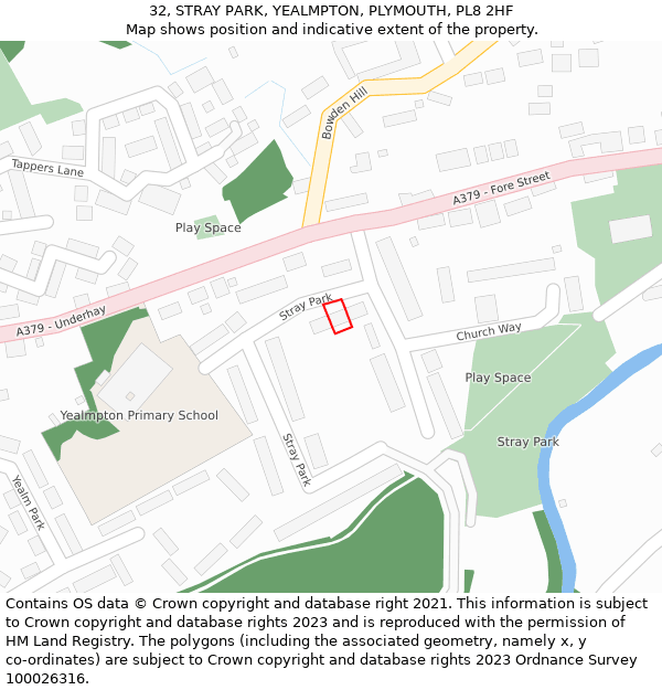 32, STRAY PARK, YEALMPTON, PLYMOUTH, PL8 2HF: Location map and indicative extent of plot