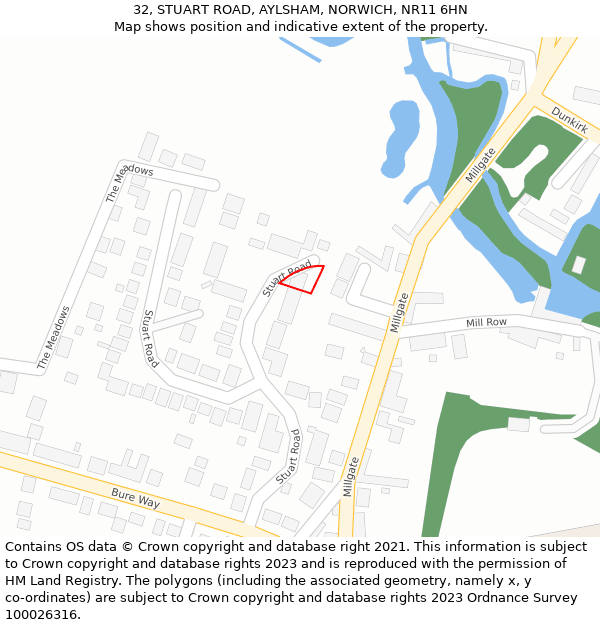 32, STUART ROAD, AYLSHAM, NORWICH, NR11 6HN: Location map and indicative extent of plot