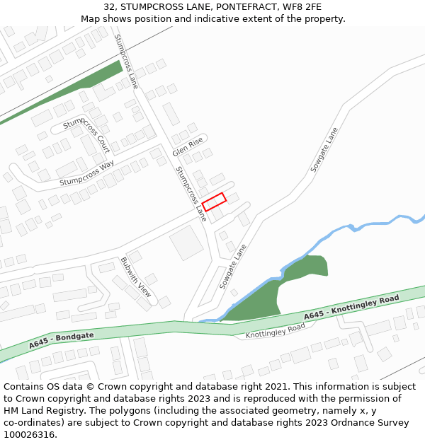 32, STUMPCROSS LANE, PONTEFRACT, WF8 2FE: Location map and indicative extent of plot