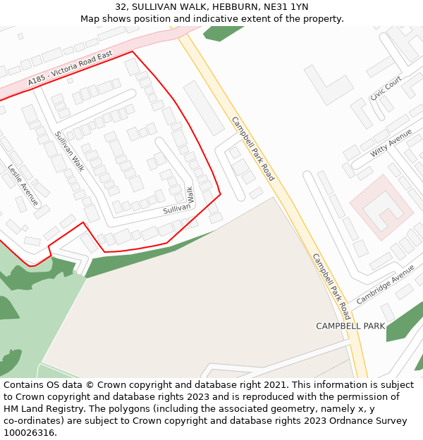 32, SULLIVAN WALK, HEBBURN, NE31 1YN: Location map and indicative extent of plot