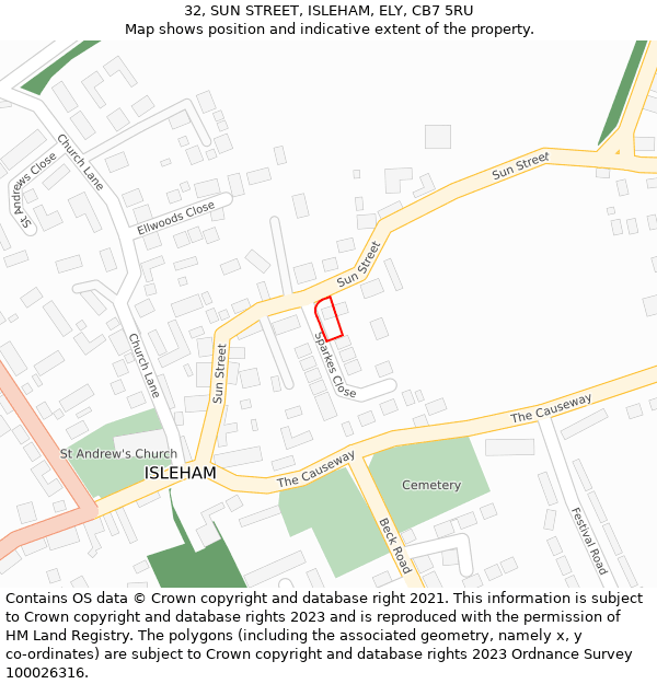 32, SUN STREET, ISLEHAM, ELY, CB7 5RU: Location map and indicative extent of plot