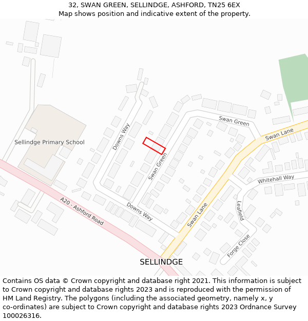 32, SWAN GREEN, SELLINDGE, ASHFORD, TN25 6EX: Location map and indicative extent of plot