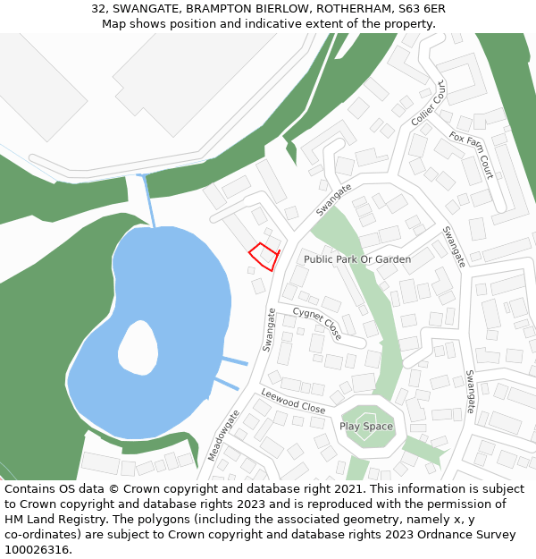 32, SWANGATE, BRAMPTON BIERLOW, ROTHERHAM, S63 6ER: Location map and indicative extent of plot