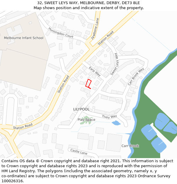 32, SWEET LEYS WAY, MELBOURNE, DERBY, DE73 8LE: Location map and indicative extent of plot