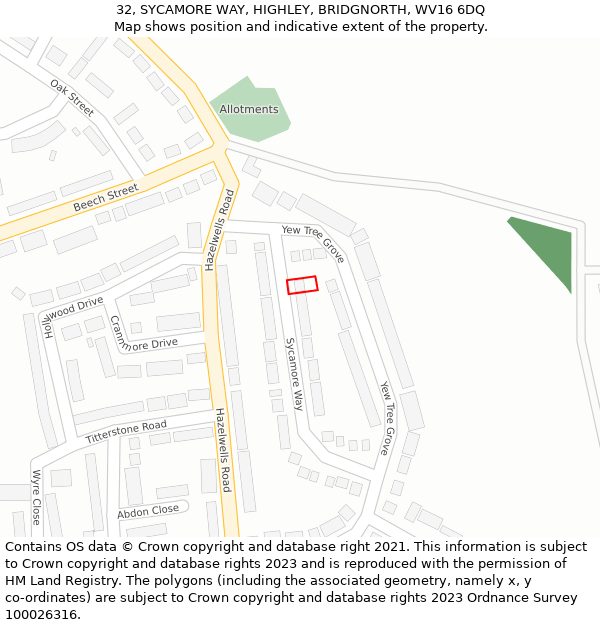 32, SYCAMORE WAY, HIGHLEY, BRIDGNORTH, WV16 6DQ: Location map and indicative extent of plot