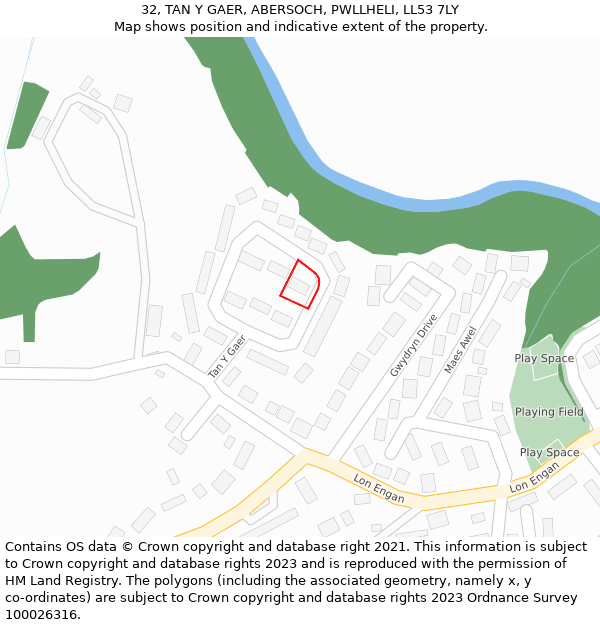 32, TAN Y GAER, ABERSOCH, PWLLHELI, LL53 7LY: Location map and indicative extent of plot