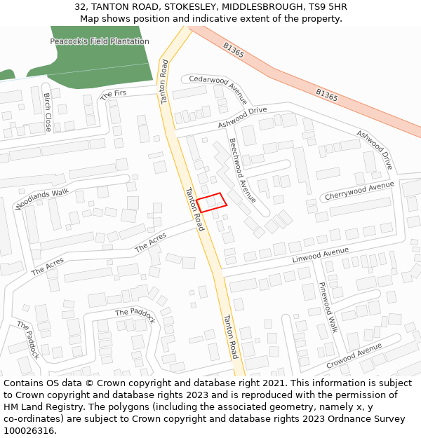 32, TANTON ROAD, STOKESLEY, MIDDLESBROUGH, TS9 5HR: Location map and indicative extent of plot
