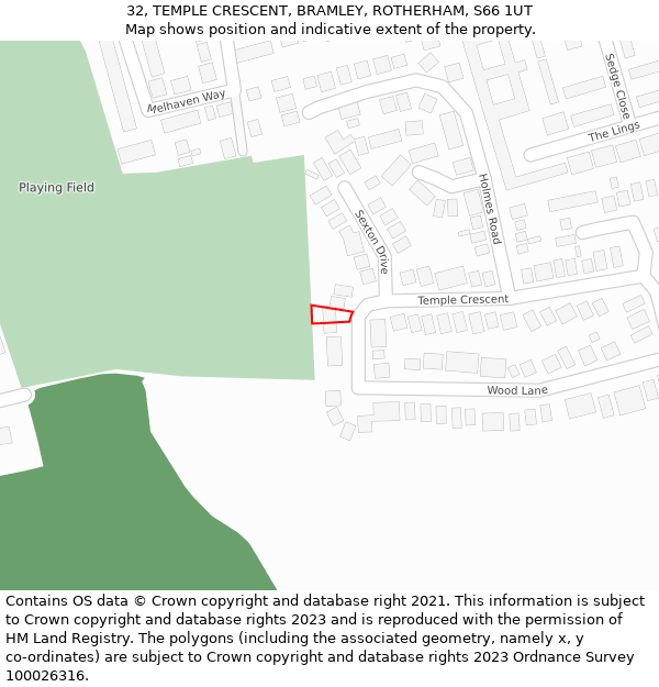 32, TEMPLE CRESCENT, BRAMLEY, ROTHERHAM, S66 1UT: Location map and indicative extent of plot