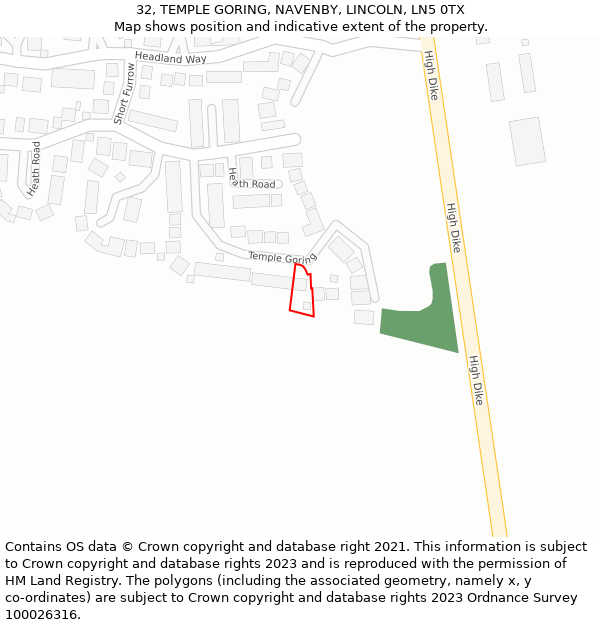 32, TEMPLE GORING, NAVENBY, LINCOLN, LN5 0TX: Location map and indicative extent of plot