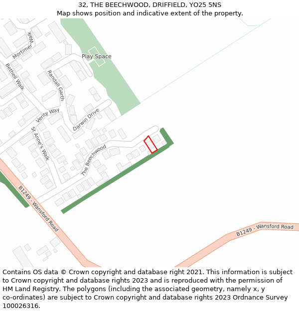 32, THE BEECHWOOD, DRIFFIELD, YO25 5NS: Location map and indicative extent of plot