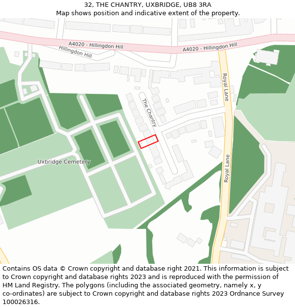 32, THE CHANTRY, UXBRIDGE, UB8 3RA: Location map and indicative extent of plot