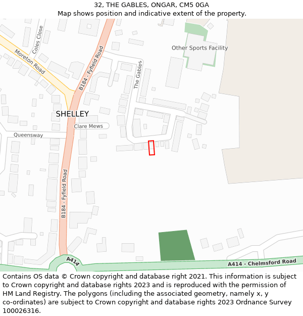 32, THE GABLES, ONGAR, CM5 0GA: Location map and indicative extent of plot