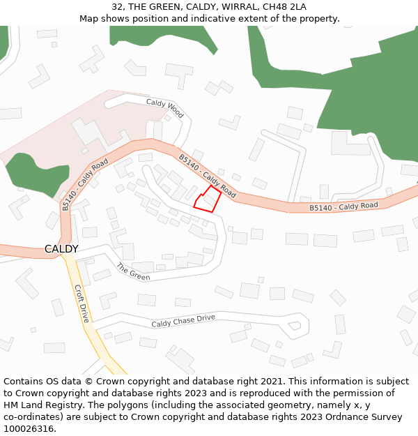 32, THE GREEN, CALDY, WIRRAL, CH48 2LA: Location map and indicative extent of plot