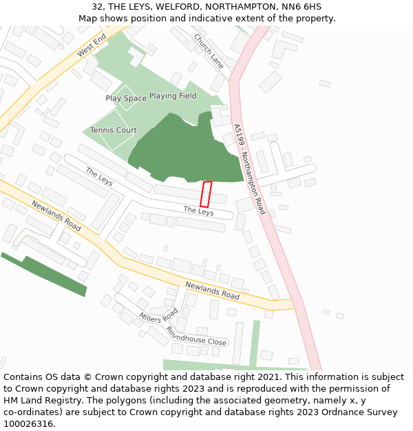 32, THE LEYS, WELFORD, NORTHAMPTON, NN6 6HS: Location map and indicative extent of plot