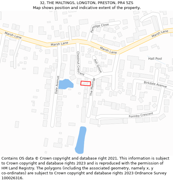 32, THE MALTINGS, LONGTON, PRESTON, PR4 5ZS: Location map and indicative extent of plot