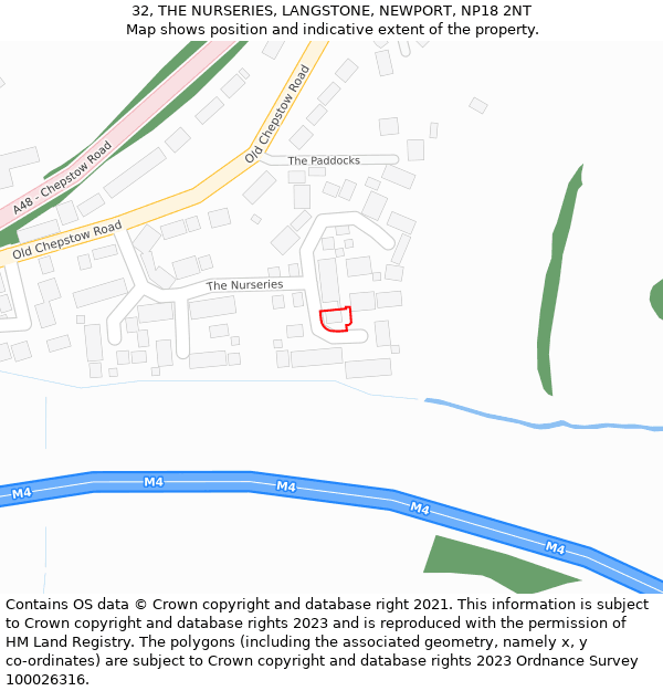 32, THE NURSERIES, LANGSTONE, NEWPORT, NP18 2NT: Location map and indicative extent of plot