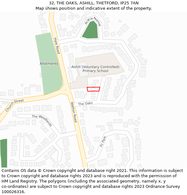 32, THE OAKS, ASHILL, THETFORD, IP25 7AN: Location map and indicative extent of plot