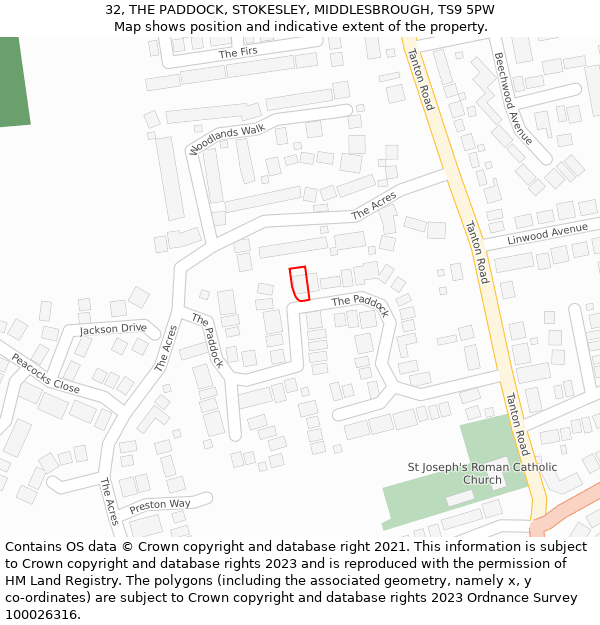 32, THE PADDOCK, STOKESLEY, MIDDLESBROUGH, TS9 5PW: Location map and indicative extent of plot