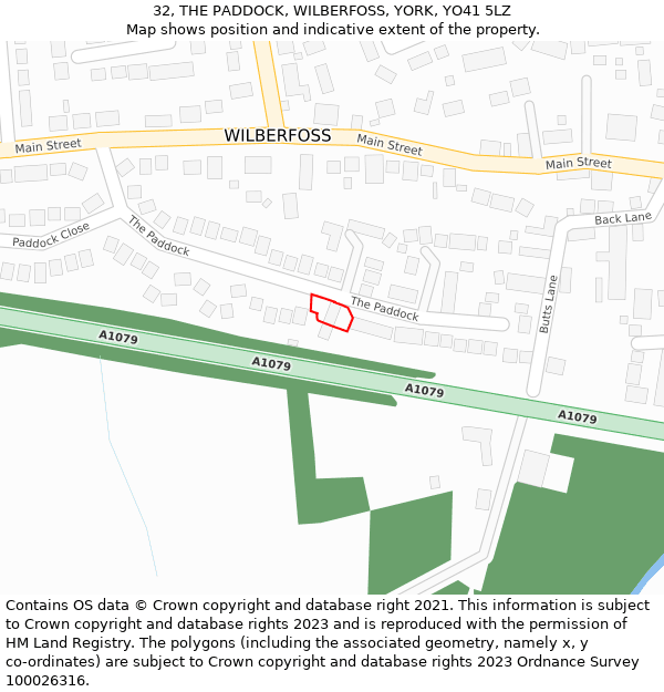 32, THE PADDOCK, WILBERFOSS, YORK, YO41 5LZ: Location map and indicative extent of plot