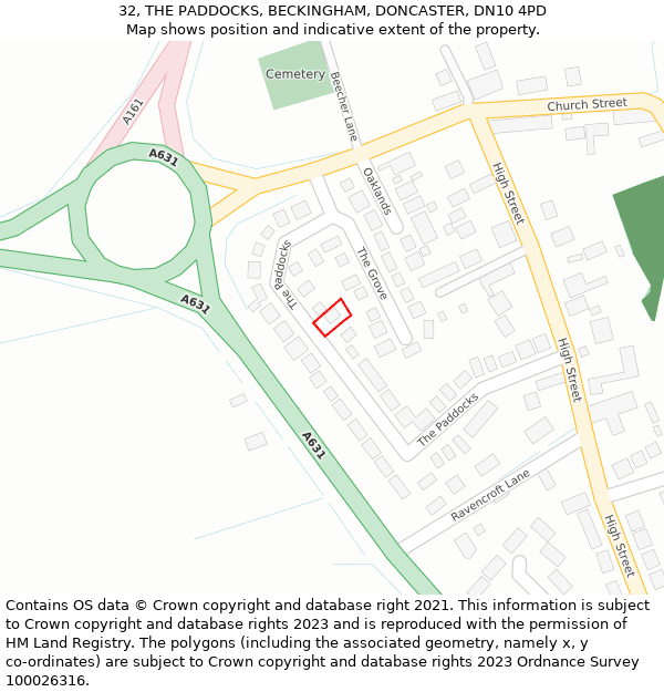 32, THE PADDOCKS, BECKINGHAM, DONCASTER, DN10 4PD: Location map and indicative extent of plot