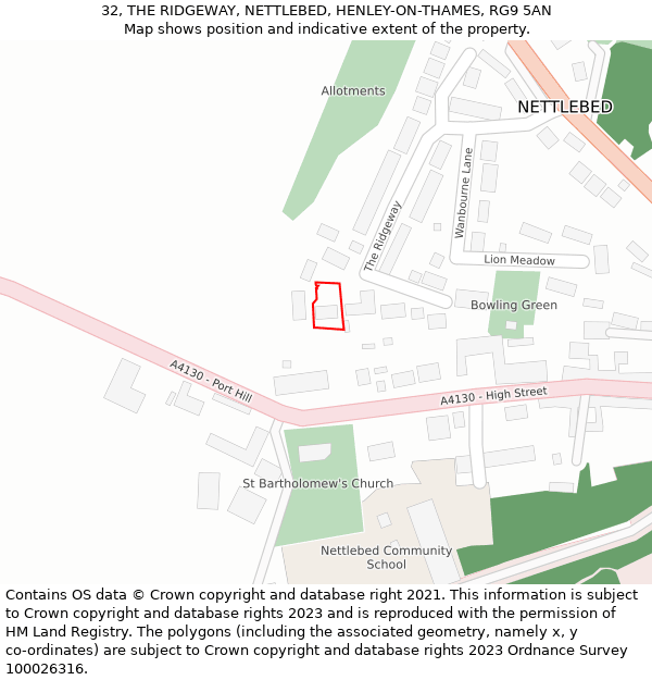 32, THE RIDGEWAY, NETTLEBED, HENLEY-ON-THAMES, RG9 5AN: Location map and indicative extent of plot