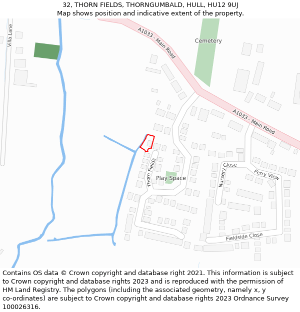 32, THORN FIELDS, THORNGUMBALD, HULL, HU12 9UJ: Location map and indicative extent of plot