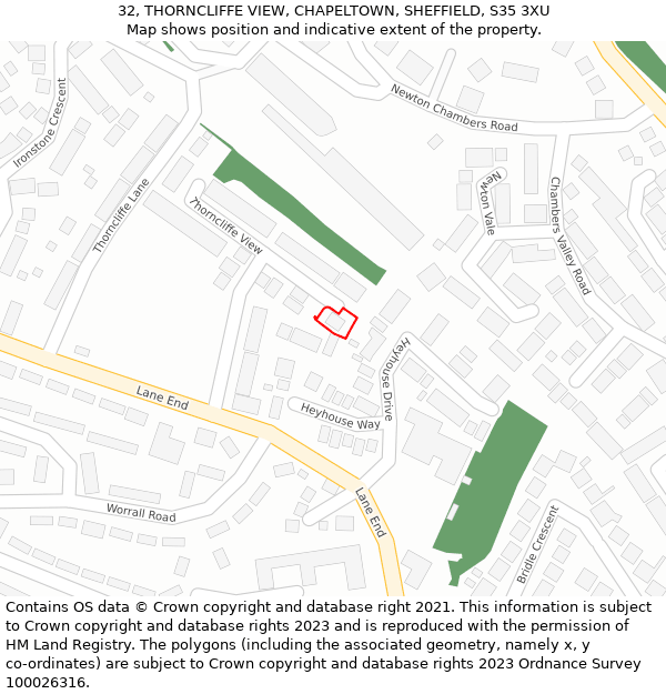 32, THORNCLIFFE VIEW, CHAPELTOWN, SHEFFIELD, S35 3XU: Location map and indicative extent of plot