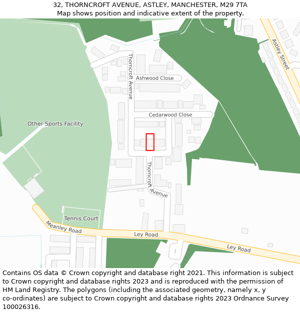 32, THORNCROFT AVENUE, ASTLEY, MANCHESTER, M29 7TA: Location map and indicative extent of plot