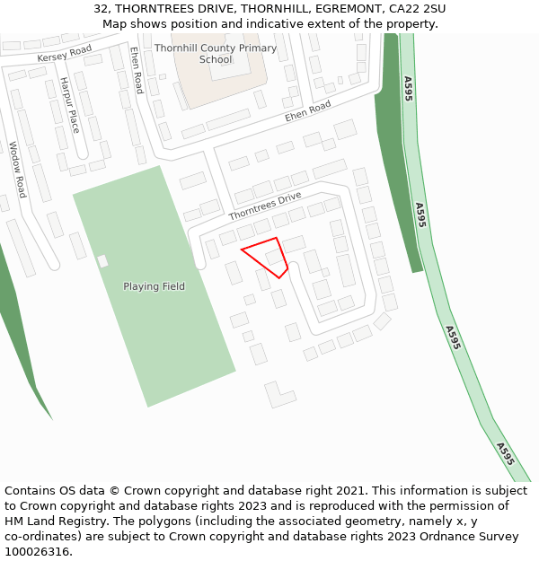 32, THORNTREES DRIVE, THORNHILL, EGREMONT, CA22 2SU: Location map and indicative extent of plot