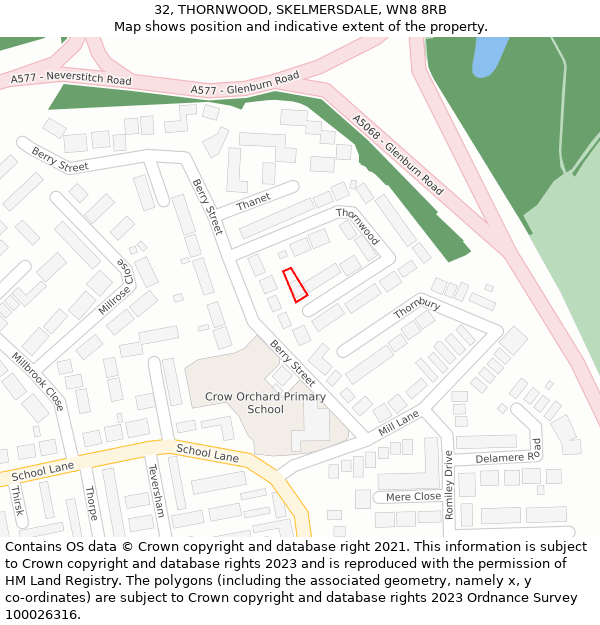 32, THORNWOOD, SKELMERSDALE, WN8 8RB: Location map and indicative extent of plot