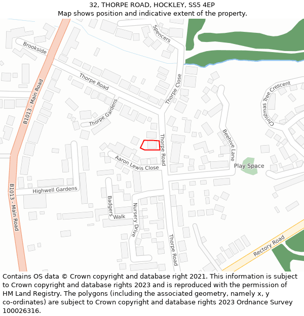 32, THORPE ROAD, HOCKLEY, SS5 4EP: Location map and indicative extent of plot